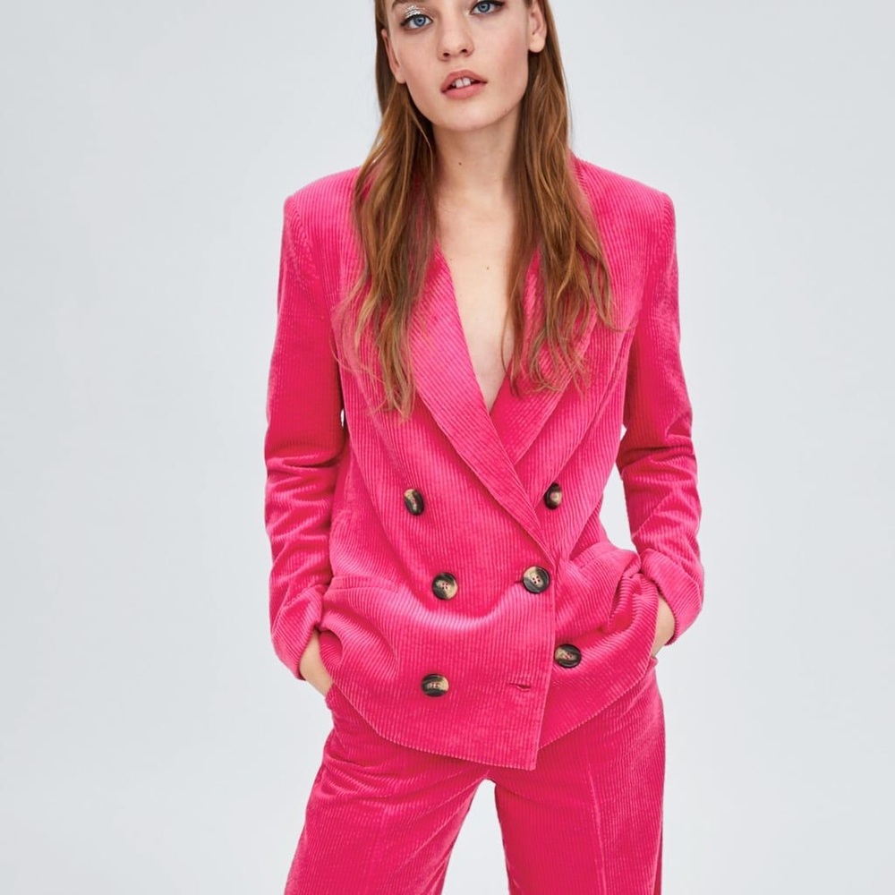 zara trf pink corduroy suit